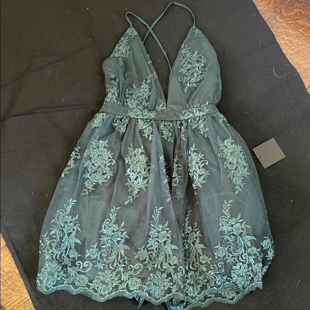 Lulu's Dark Green Embroidered Dress